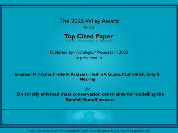 2025 Wiley Award Top Cited Paper in Hydrological Processes in 2023