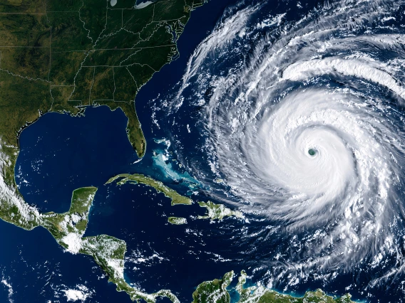 Satellite View of Earth Showing Large Hurricane System Over the Atlantic Ocean
